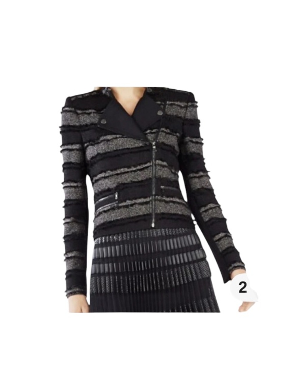 BCBGMaxAzaria Mixed Media Jaison Boucle Jacket Black/Gray XS 77% cotton career